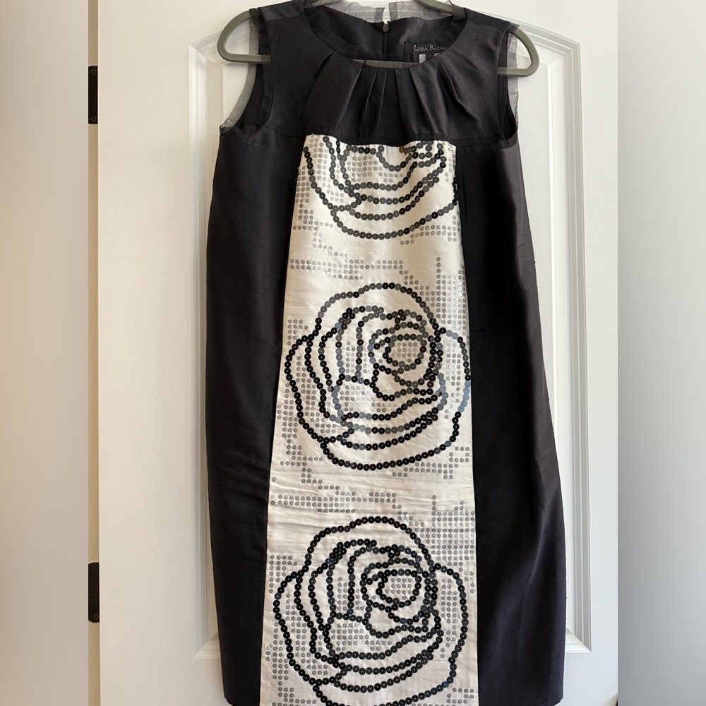 Lida Baday Elegant Black Silk Sequins Dress Size 12 Worn Once